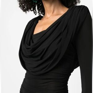 Tahari Black Cowl Drape Neck Jersey Knit Long Sleeve Top Size S NEW